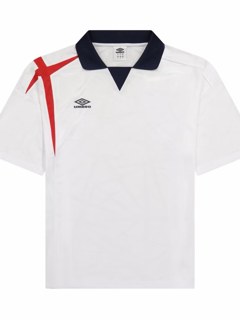 Umbro White Jersey with Red Shoulder Accent and Navy Collar